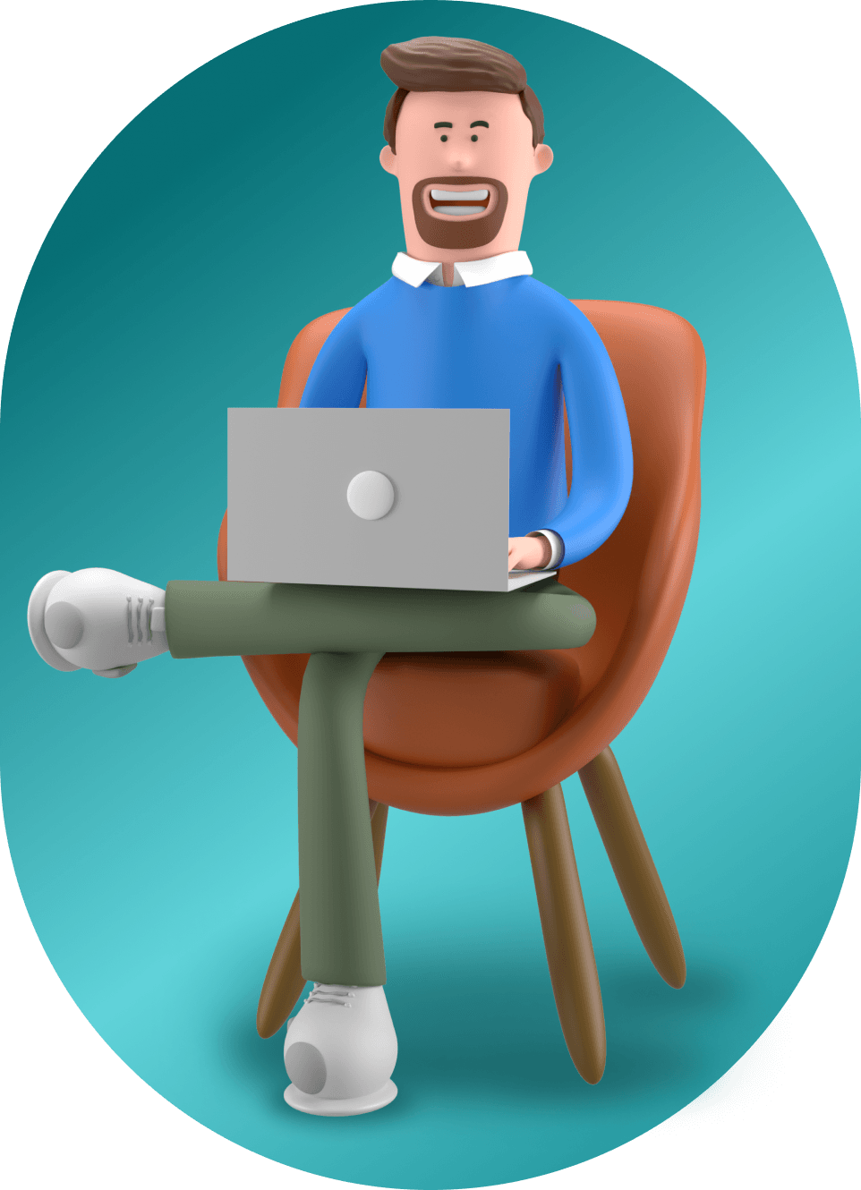 Illustrated professional sitting in an armchair with a laptop, searching for a job